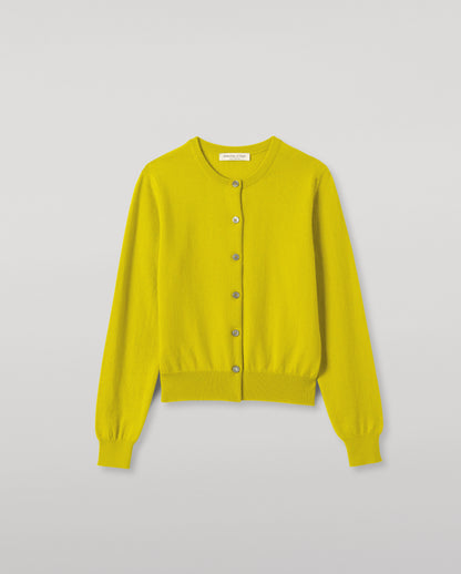 JOHNSTONS OF ELGIN WOMENS IRIS CLASSIC CREW CARDIGAN YELLOW 100% CASHMERE KAP05704SC4716