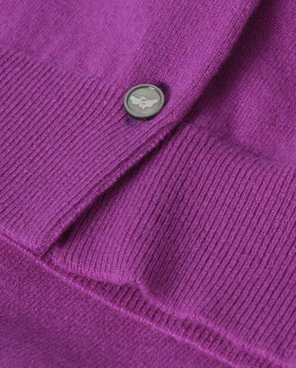JOHNSTONS OF ELGIN IRIS CREW CARDIGAN PETITE CASHMERE ROUND NECK CARDIGAN - 2 PLY PURPLE 100% CASHMERE KAP05704SD5371
