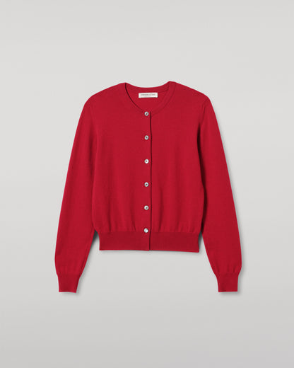 JOHNSTONS OF ELGIN WOMENS IRIS CLASSIC CREW CARDIGAN RED 100% CASHMERE KAP05704SE5325