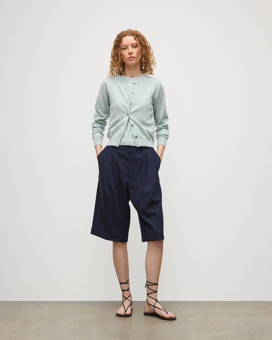 JOHNSTONS OF ELGIN WOMENS IRIS CLASSIC CREW CARDIGAN LIGHT GREEN 100% CASHMERE KAP05704HC0047