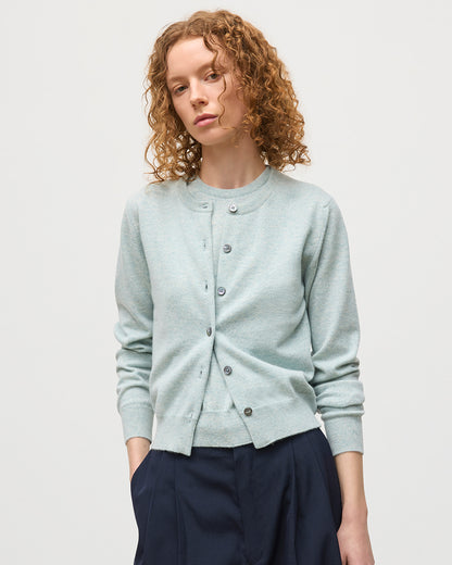 JOHNSTONS OF ELGIN WOMENS IRIS CLASSIC CREW CARDIGAN LIGHT GREEN 100% CASHMERE KAP05704HC0047