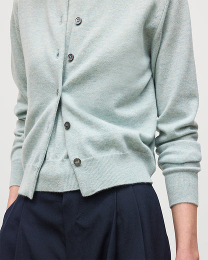 JOHNSTONS OF ELGIN WOMENS IRIS CLASSIC CREW CARDIGAN LIGHT GREEN 100% CASHMERE KAP05704HC0047