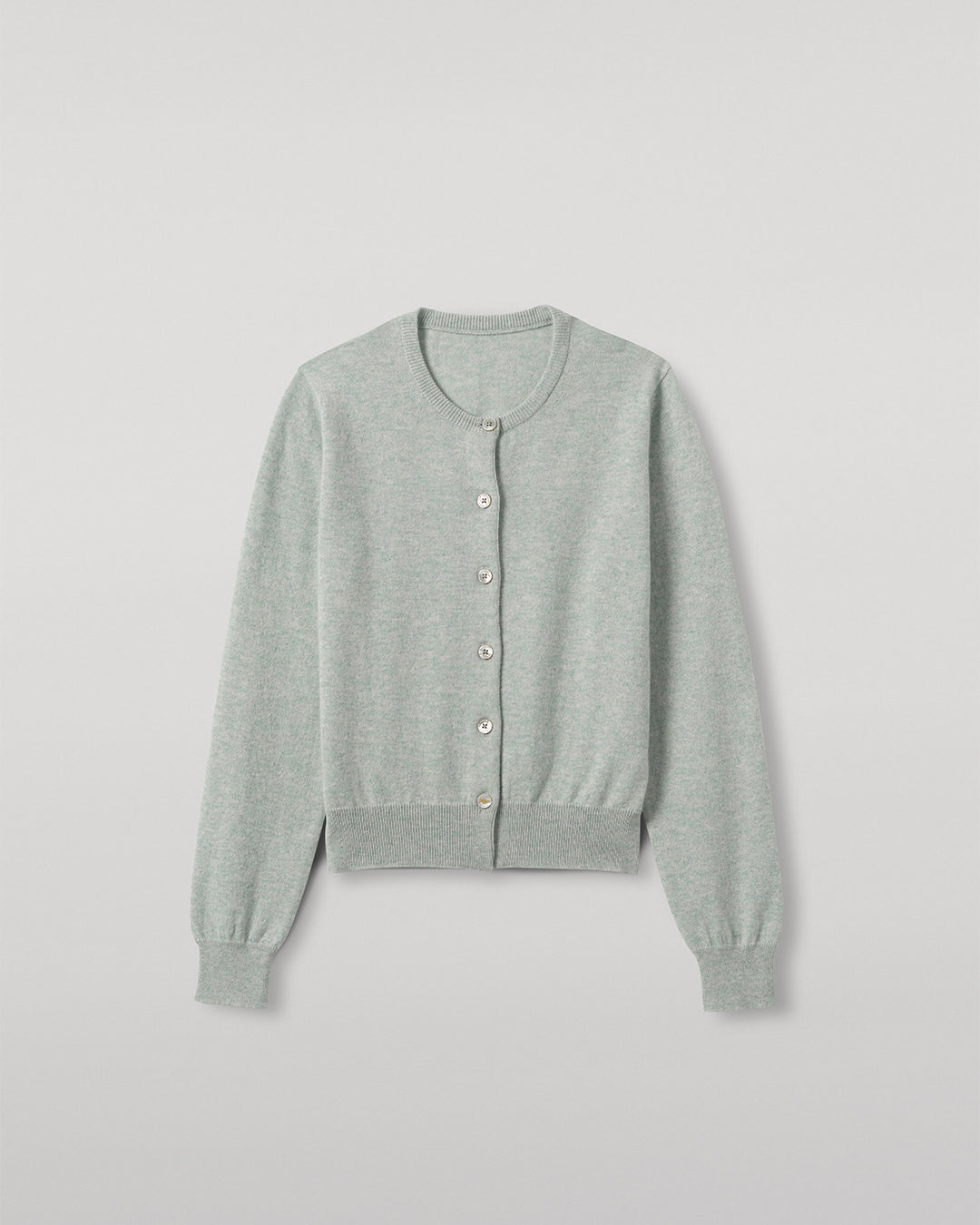 JOHNSTONS OF ELGIN WOMENS IRIS CLASSIC CREW CARDIGAN LIGHT GREEN 100% CASHMERE KAP05704HC0047