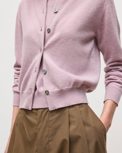 JOHNSTONS OF ELGIN WOMENS IRIS CLASSIC CREW CARDIGAN PINK 100% CASHMERE KAP05704HE0071