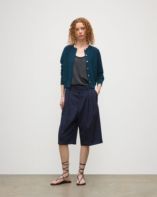 JOHNSTONS OF ELGIN WOMENS IRIS CLASSIC CREW CARDIGAN GREEN 100% CASHMERE KAP05704SC7341