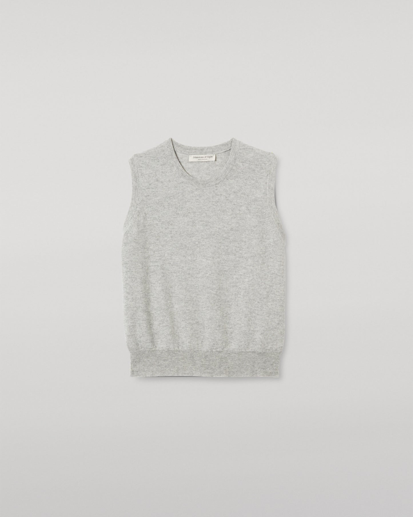 JOHNSTONS OF ELGIN WOMENS IRIS CLASSIC SLEEVELESS CREW GREY 100% CASHMERE KAP05705HA0399