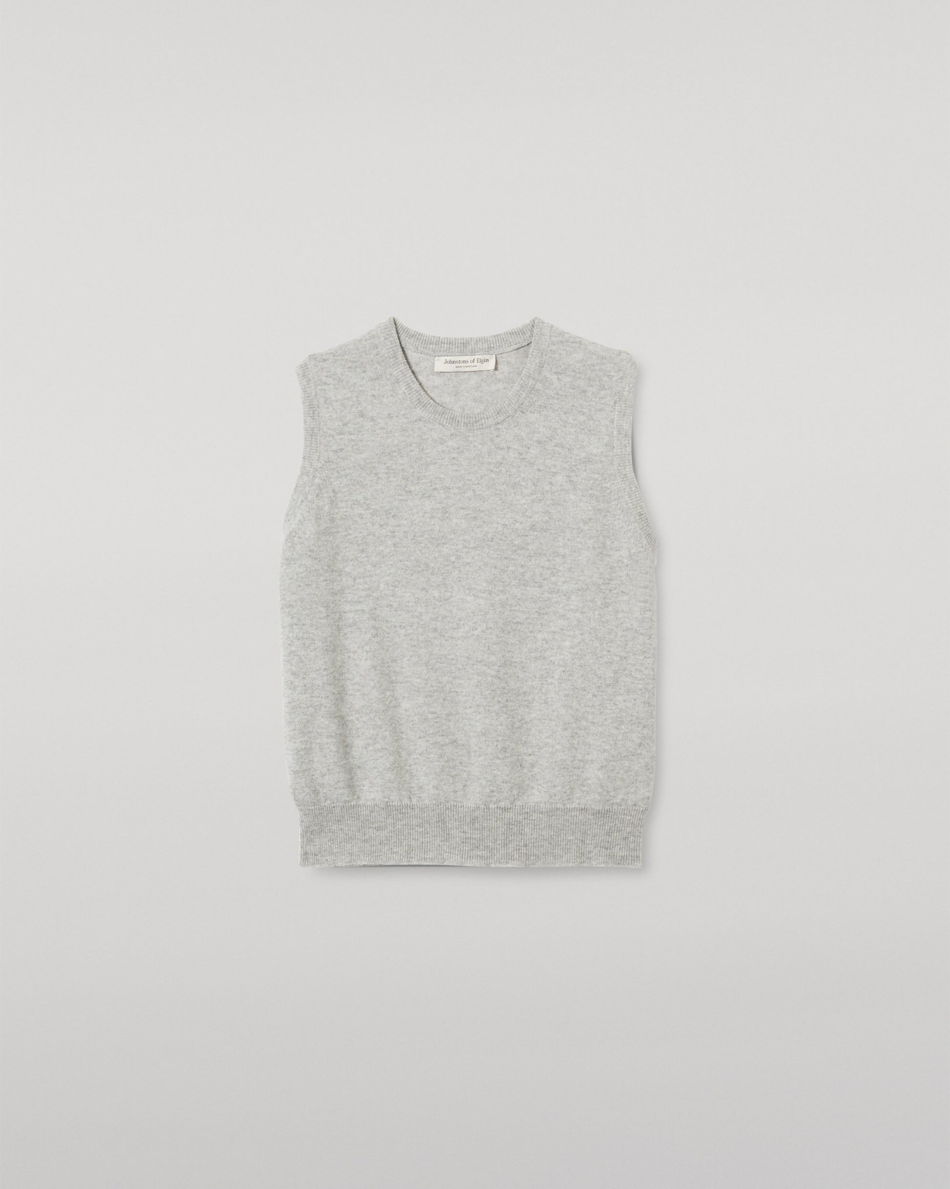 JOHNSTONS OF ELGIN WOMENS IRIS CLASSIC SLEEVELESS CREW GREY 100% CASHMERE KAP05705HA0399