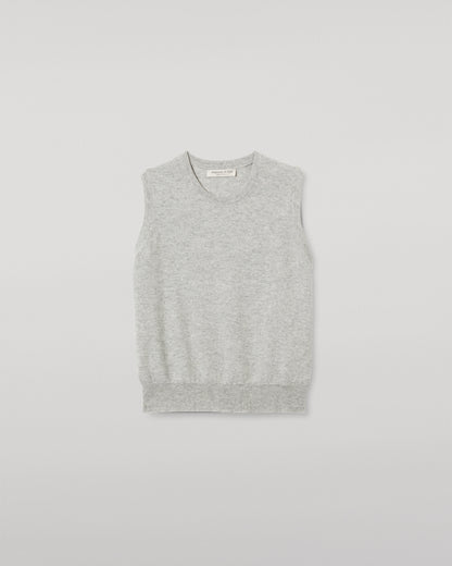 JOHNSTONS OF ELGIN WOMENS IRIS CLASSIC SLEEVELESS CREW GREY 100% CASHMERE KAP05705HA0399