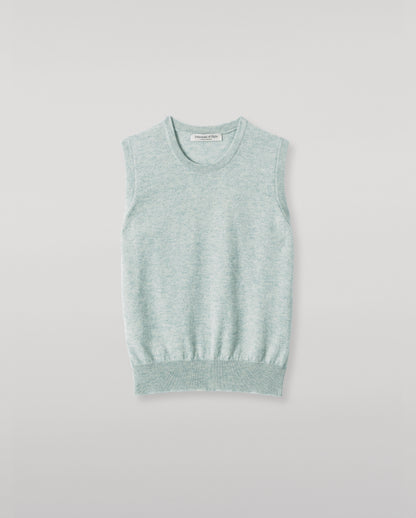 JOHNSTONS OF ELGIN WOMENS IRIS CLASSIC SLEEVELESS CREW LIGHT GREEN 100% CASHMERE KAP05705HC0047