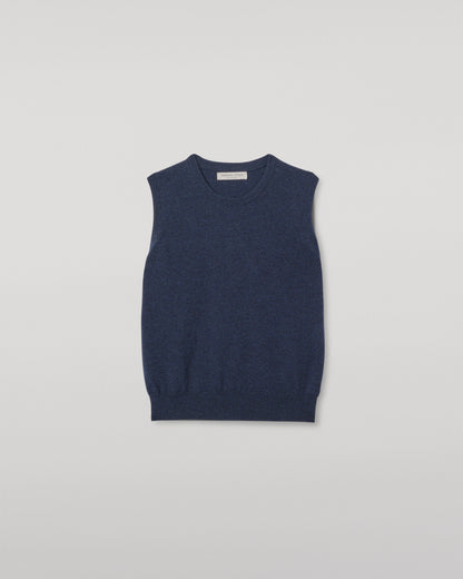 JOHNSTONS OF ELGIN WOMENS IRIS CLASSIC SLEEVELESS CREW NAVY 100% CASHMERE KAP05705HD7350