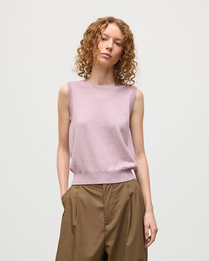 JOHNSTONS OF ELGIN WOMENS IRIS CLASSIC SLEEVELESS CREW PINK 100% CASHMERE KAP05705HE0071