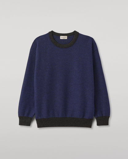 JOHNSTONS OF ELGIN LIDDELL SWEATSHIRT CASHMERE REVERSE TWILL STITCH SWEATSHIRT - 2 PLY GREY & BLUE 100% CASHMERE KAP05725Q26375