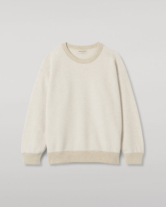 JOHNSTONS OF ELGIN LIDDELL SWEATSHIRT CASHMERE REVERSE TWILL STITCH SWEATSHIRT - 2 PLY NATURAL & WHITE 100% CASHMERE KAP05725Q26493