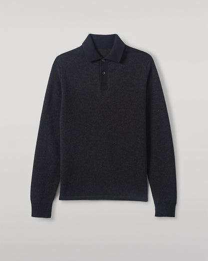 JOHNSTONS OF ELGIN MENS TWEEL RUGBY SHIRT NAVY & DARK GREY 100% CASHMERE KAP05727Q25937