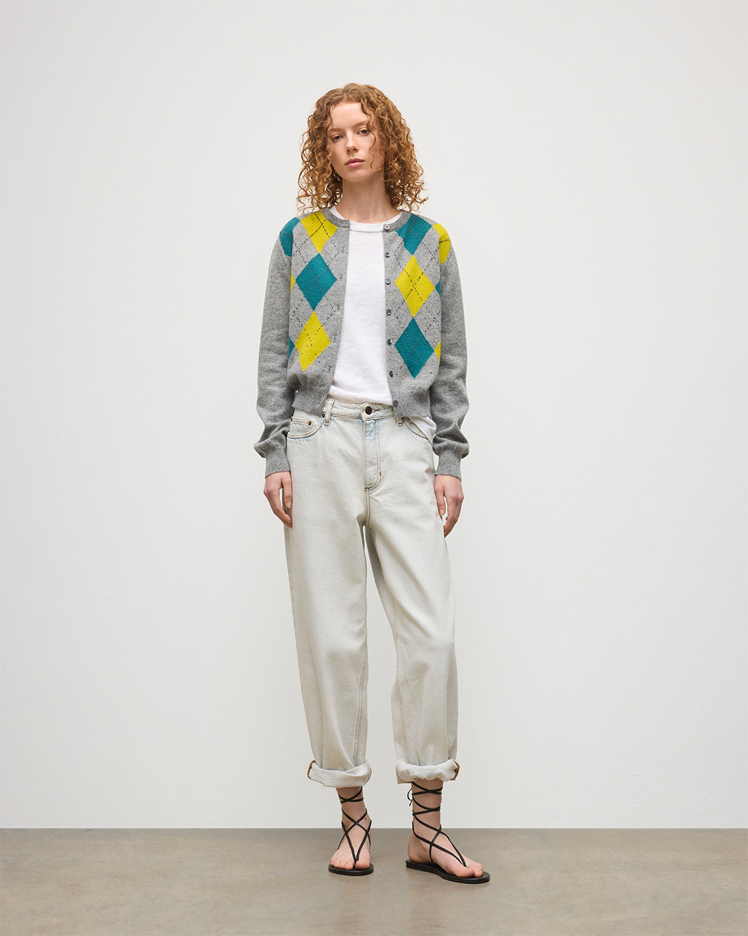 JOHNSTONS OF ELGIN WOMENS CLAN CREW CARDIGAN GREY 100% CASHMERE KAP05731JU1604