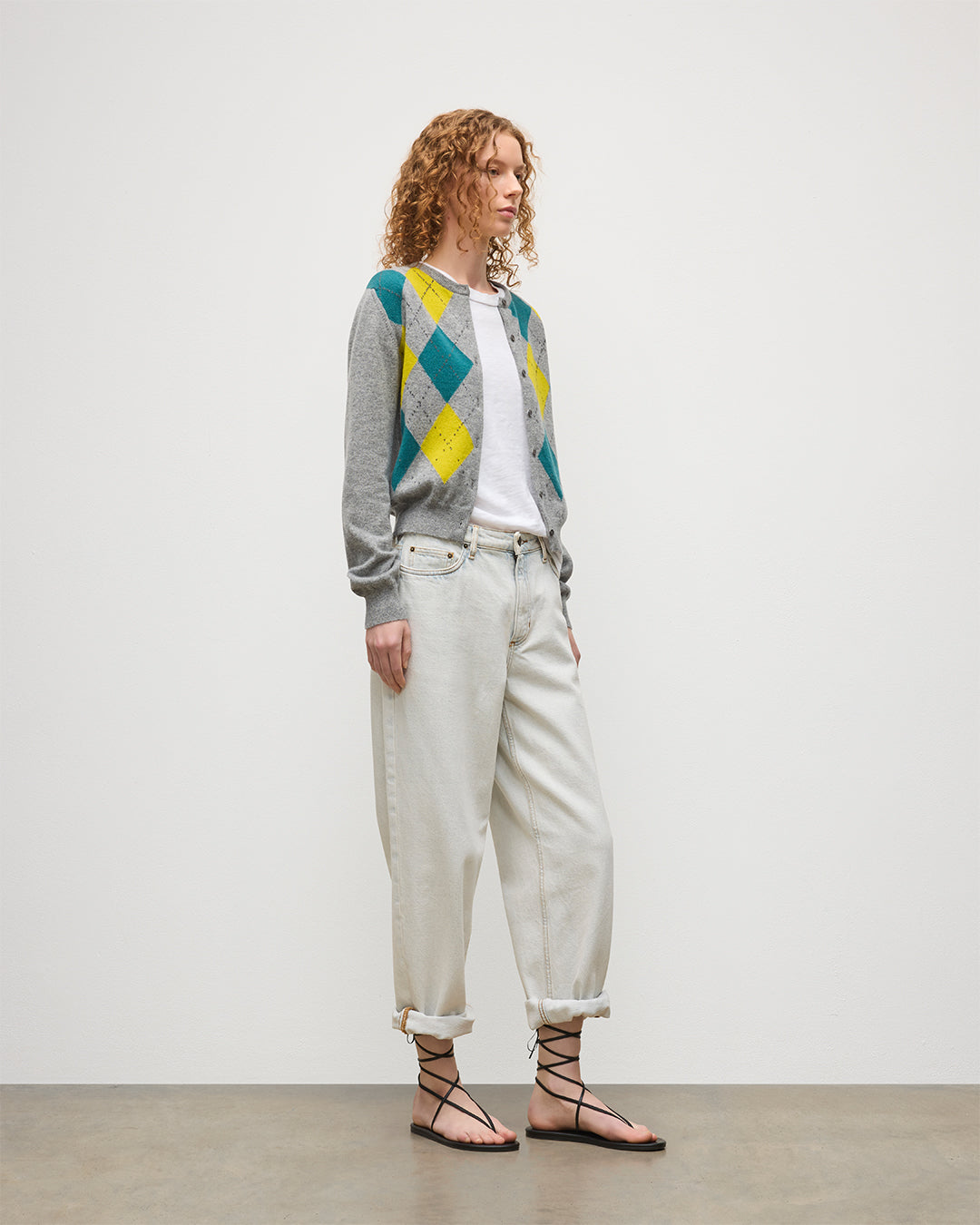 JOHNSTONS OF ELGIN WOMENS CLAN CREW CARDIGAN GREY 100% CASHMERE KAP05731JU1604