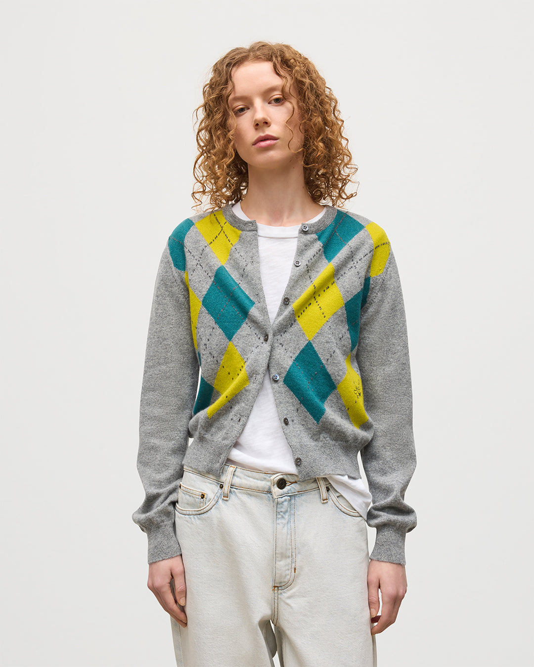 JOHNSTONS OF ELGIN WOMENS CLAN CREW CARDIGAN GREY 100% CASHMERE KAP05731JU1604