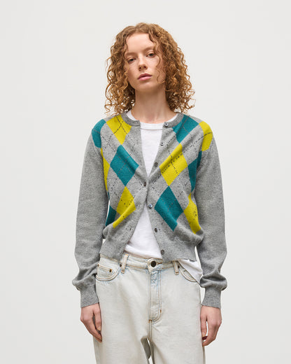 JOHNSTONS OF ELGIN WOMENS CLAN CREW CARDIGAN GREY 100% CASHMERE KAP05731JU1604