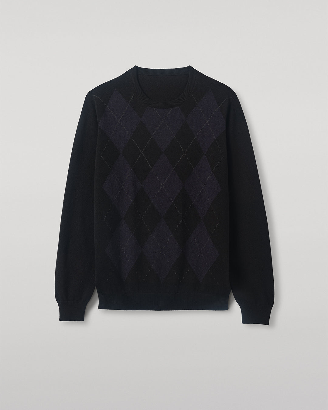 JOHNSTONS OF ELGIN MENS BLACK ARGYLL CREW SWEATER 100% CASHMERE KAP05747JU1599