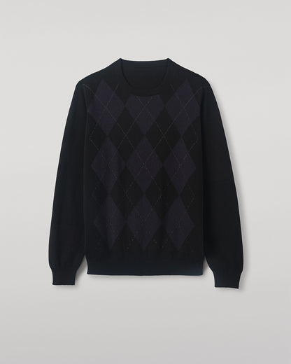 JOHNSTONS OF ELGIN MENS BLACK ARGYLL CREW SWEATER 100% CASHMERE KAP05747JU1599