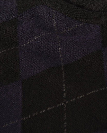 JOHNSTONS OF ELGIN MENS BLACK ARGYLL CREW SWEATER 100% CASHMERE KAP05747JU1599