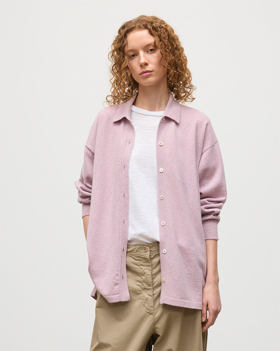 JOHNSTONS OF ELGIN WOMENS MUNRO SHIRT PINK 100% CASHMERE KAP05765HE0071