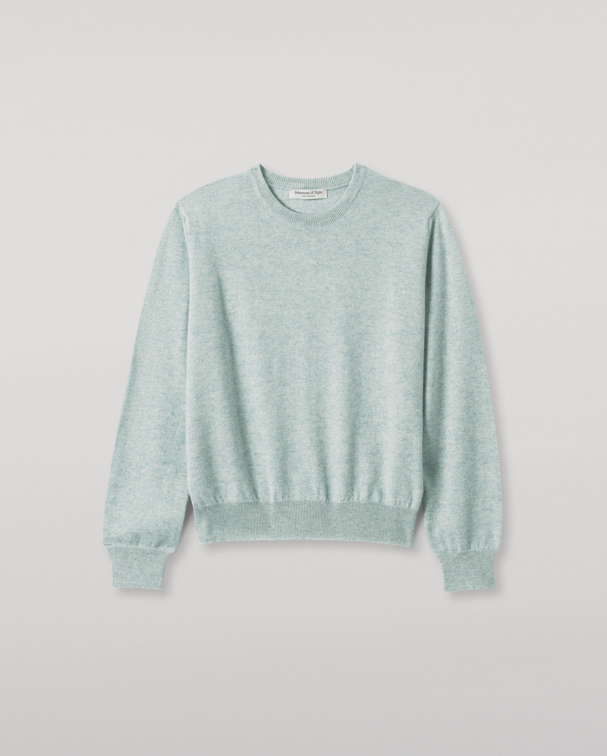 JOHNSTONS OF ELGIN WOMENS LUNAN CLASSIC CREW SWEATER LIGHT GREEN 100% CASHMERE KAP05784HC0047