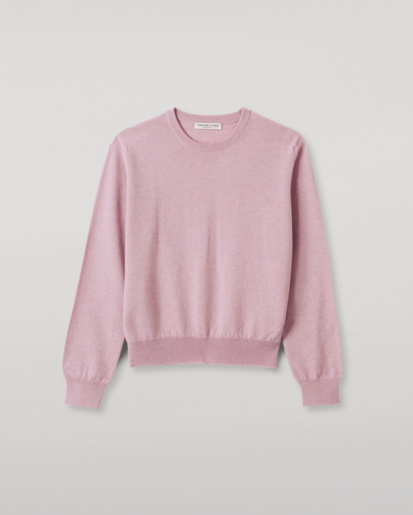 JOHNSTONS OF ELGIN WOMENS LUNAN CLASSIC CREW SWEATER PINK 100% CASHMERE WITH REEL BLACK CASHMERE BANDANA KAP05784HE0071