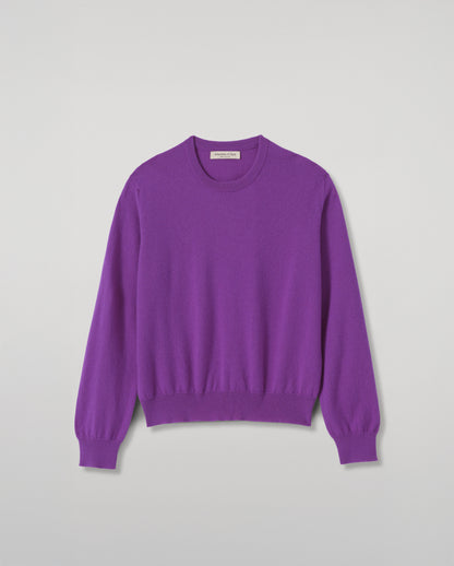 JOHNSTONS OF ELGIN LUNAN CREW SWEATER CLASSIC CASHMERE ROUND NECK SWEATER - 2 PLY PURPLE 100% CASHMERE KAP05784SD5371