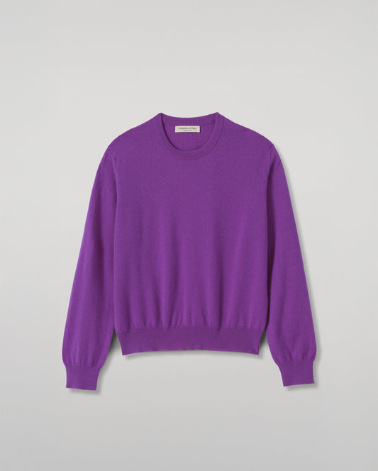 JOHNSTONS OF ELGIN LUNAN CREW SWEATER CLASSIC CASHMERE ROUND NECK SWEATER - 2 PLY PURPLE 100% CASHMERE KAP05784SD5371