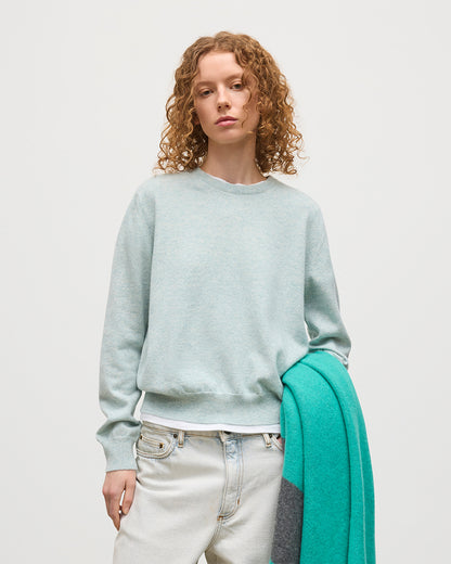 JOHNSTONS OF ELGIN WOMENS LUNAN CLASSIC CREW SWEATER LIGHT GREEN 100% CASHMERE KAP05784HC0047