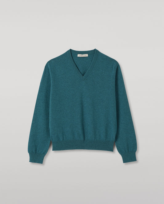 JOHNSTONS OF ELGIN LUNAN VEE SWEATER CLASSIC CASHMERE VEE NECK SWEATER 2 PLY GREEN 100% CASHMERE KAP05807HC4327