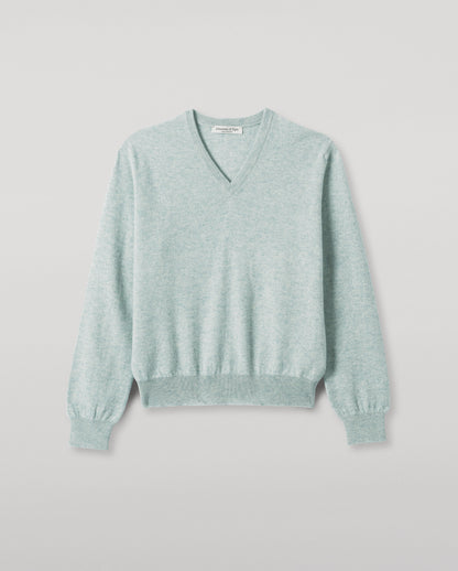 JOHNSTONS OF ELGIN WOMENS LUNAN CLASSIC VEE SWEATER LIGHT GREEN 100% CASHMERE KAP05807HC0047