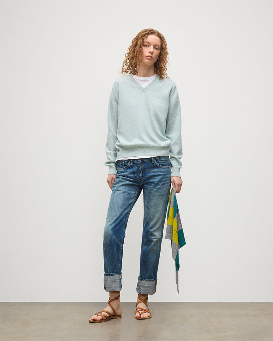 JOHNSTONS OF ELGIN WOMENS LUNAN CLASSIC VEE SWEATER LIGHT GREEN 100% CASHMERE KAP05807HC0047