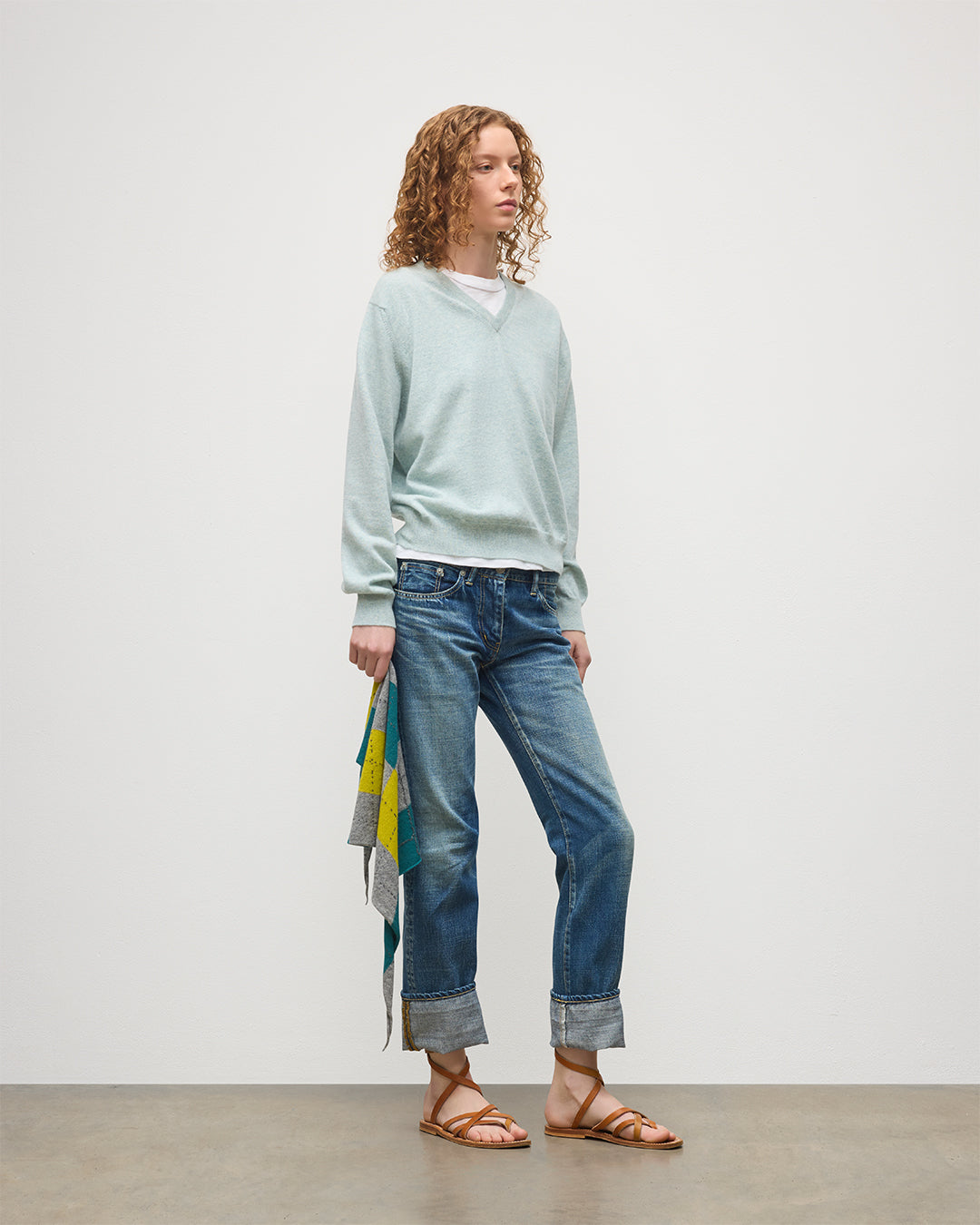 JOHNSTONS OF ELGIN WOMENS LUNAN CLASSIC VEE SWEATER LIGHT GREEN 100% CASHMERE KAP05807HC0047