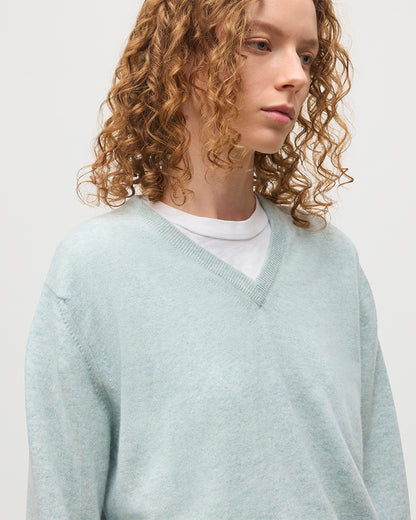 JOHNSTONS OF ELGIN WOMENS LUNAN CLASSIC VEE SWEATER LIGHT GREEN 100% CASHMERE KAP05807HC0047