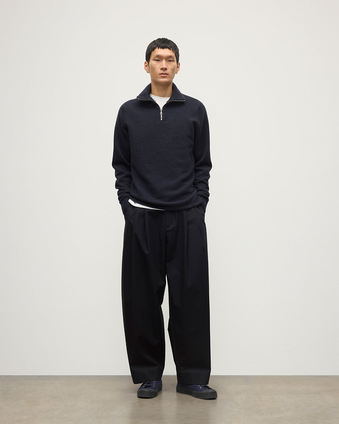 Tweel Navy & Grey Cashmere Half Zip Jumper | Made In Scotland