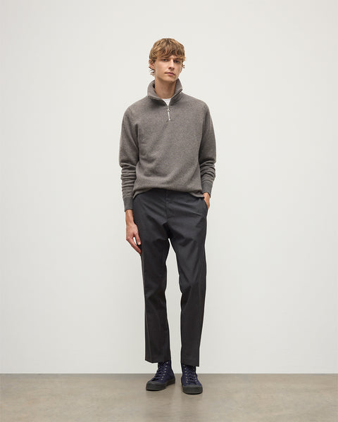 Tweel Grey & Brown Cashmere Zip Neck Jumper | Made In Scotland