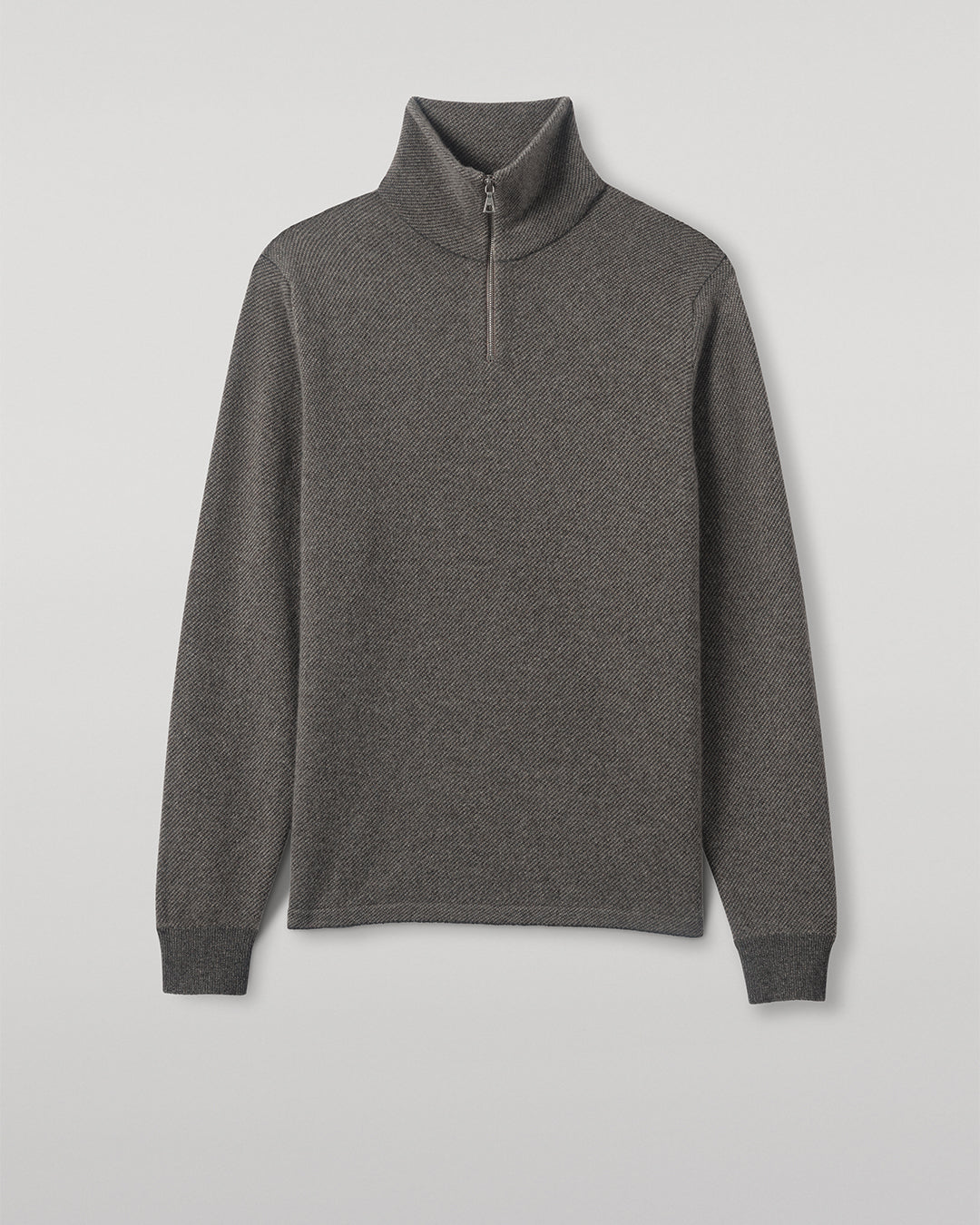 JOHNSTONS OF ELGIN MENS TWEEL HALF ZIP SWEATER MID GREY & BROWN 100% CASHMERE KAP05832Q25979