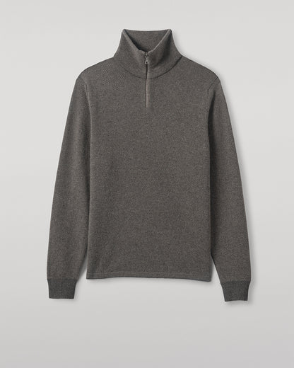 JOHNSTONS OF ELGIN MENS TWEEL HALF ZIP SWEATER MID GREY & BROWN 100% CASHMERE KAP05832Q25979