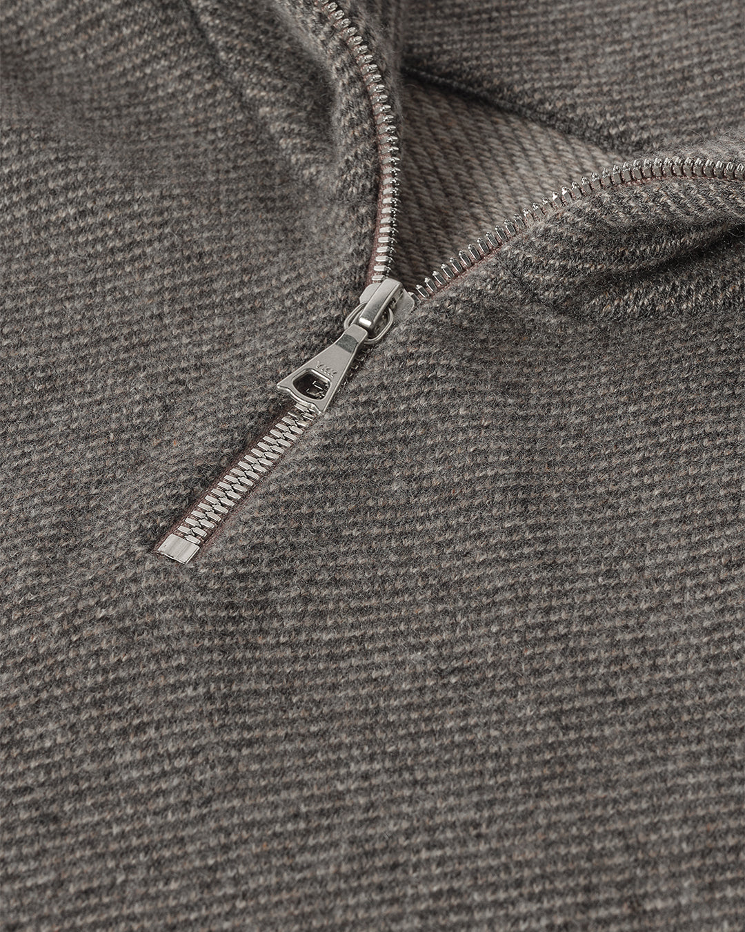 Tweel Grey & Brown Cashmere Zip Neck Jumper | Made In Scotland