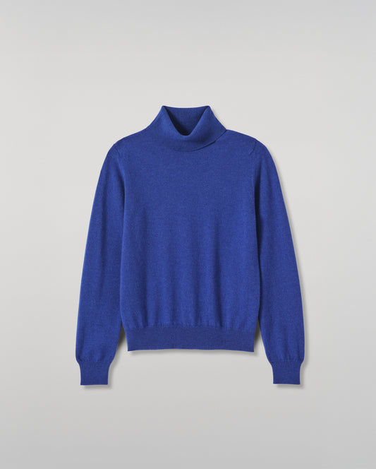 JOHNSTONS OF ELGIN IRIS ROLL NECK SWEATER PETITE CASHMERE ROLL NECK SWEATER - 2 PLY BLUE 100% CASHMERE KAP05952SD5326