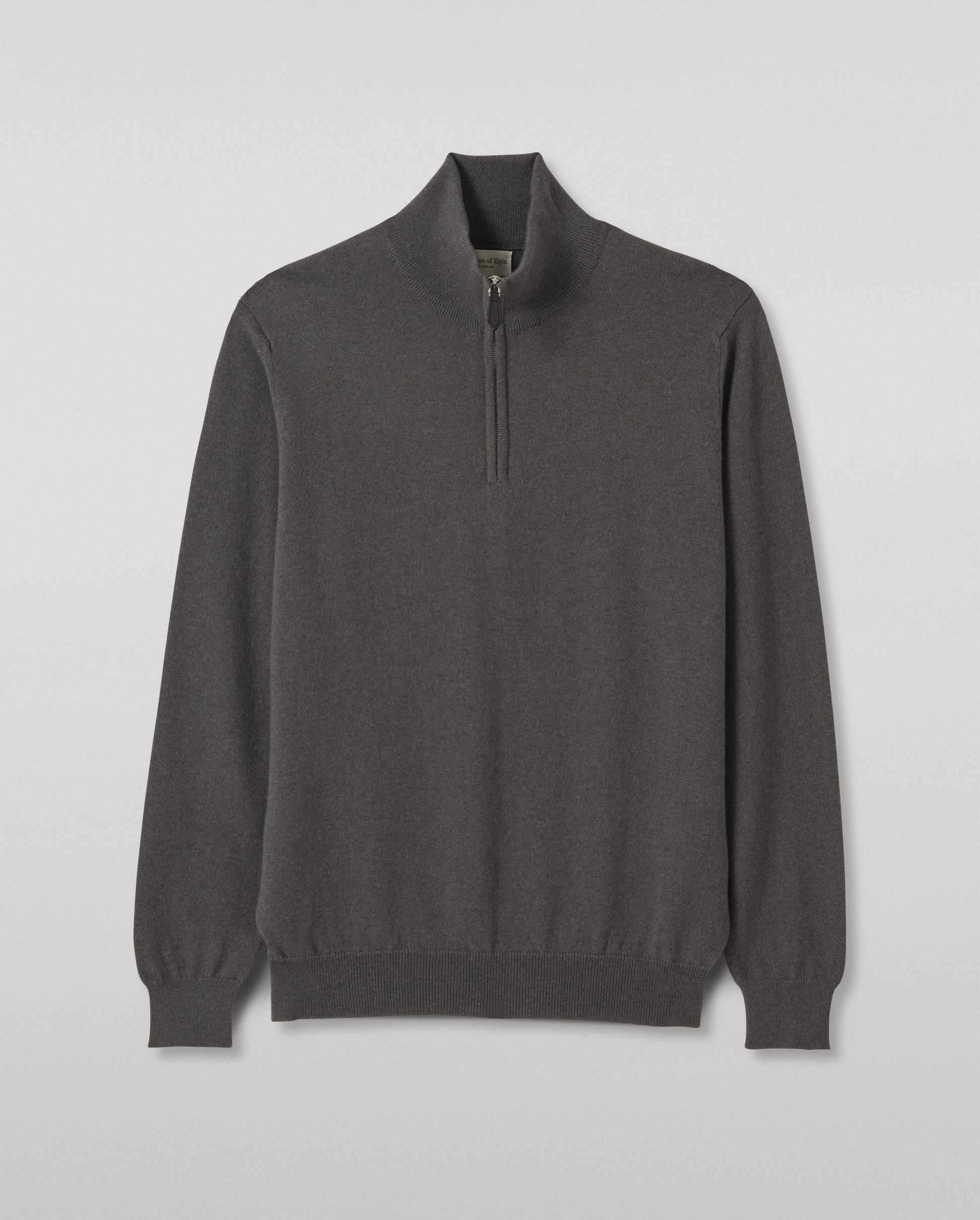 JOHNSTONS OF ELGIN REUBEN HALF ZIP SWEATER CASHMERE ZIP NECK SWEATER - 2 PLY GREY 100% CASHMERE KAP05961SA7216