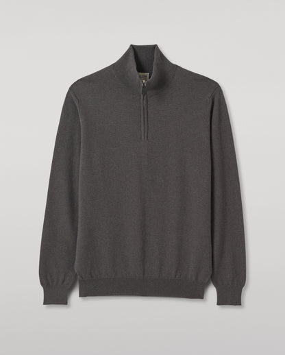 JOHNSTONS OF ELGIN REUBEN HALF ZIP SWEATER CASHMERE ZIP NECK SWEATER - 2 PLY GREY 100% CASHMERE KAP05961SA7216