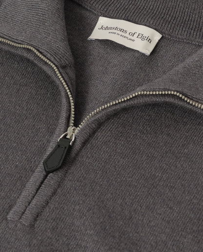 JOHNSTONS OF ELGIN REUBEN HALF ZIP SWEATER CASHMERE ZIP NECK SWEATER - 2 PLY GREY 100% CASHMERE KAP05961SA7216