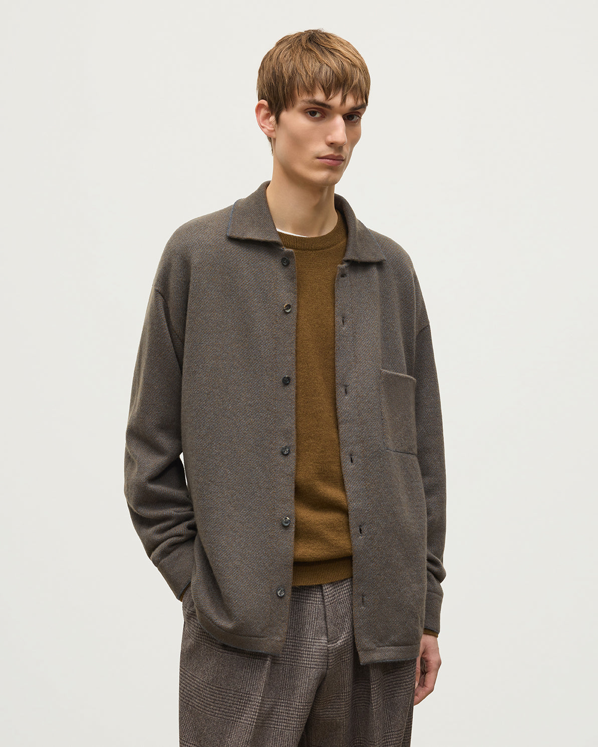 Tweel Grey and Green Cashmere Shirt | Made in Scotland – Johnstons
