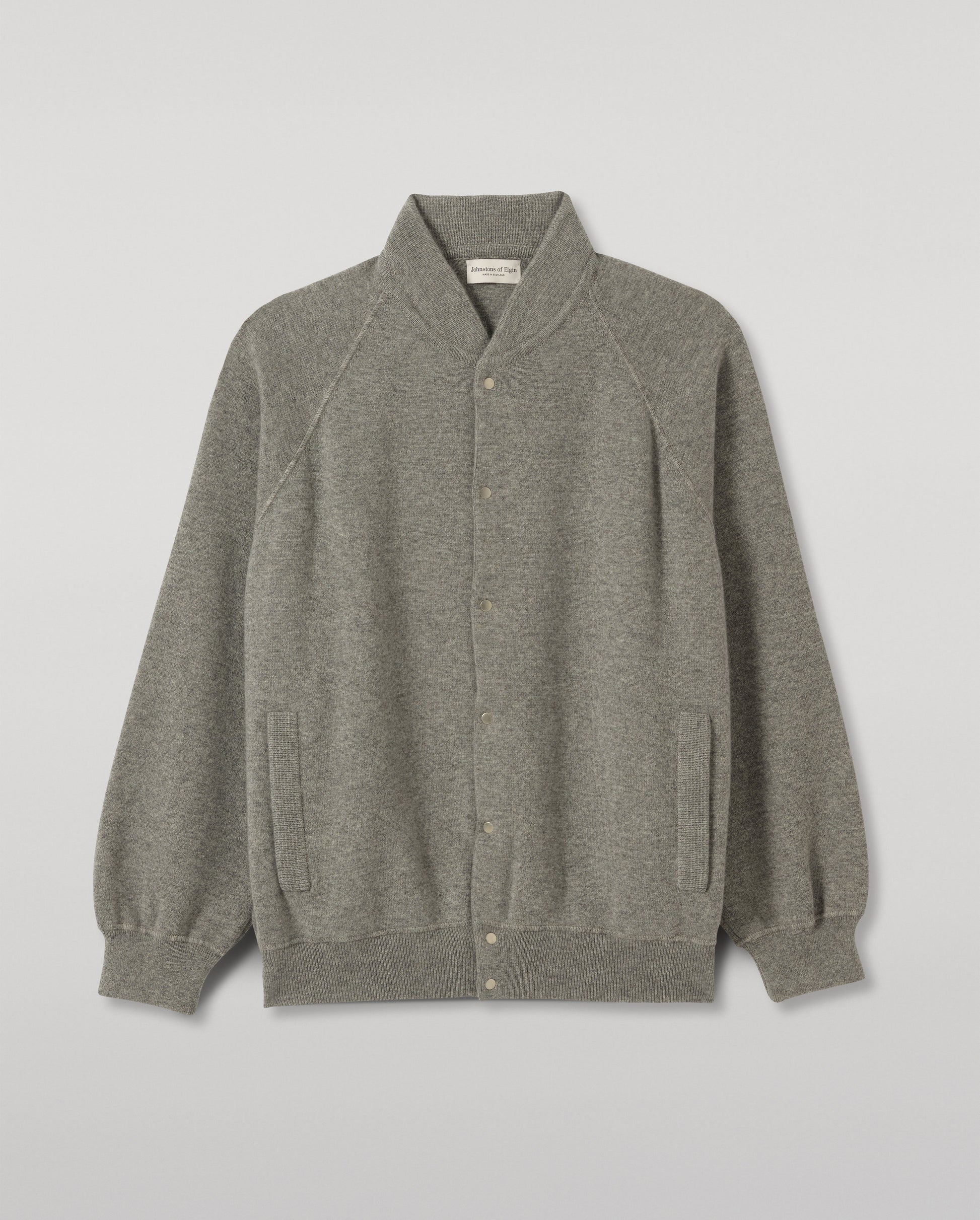 JOHNSTONS OF ELGIN KEPPIE BOMBER JACKET CASHMERE MILANO STITCH BOMBER JACKET - 2 PLY GREY 100% CASHMERE KAP06008HA0400