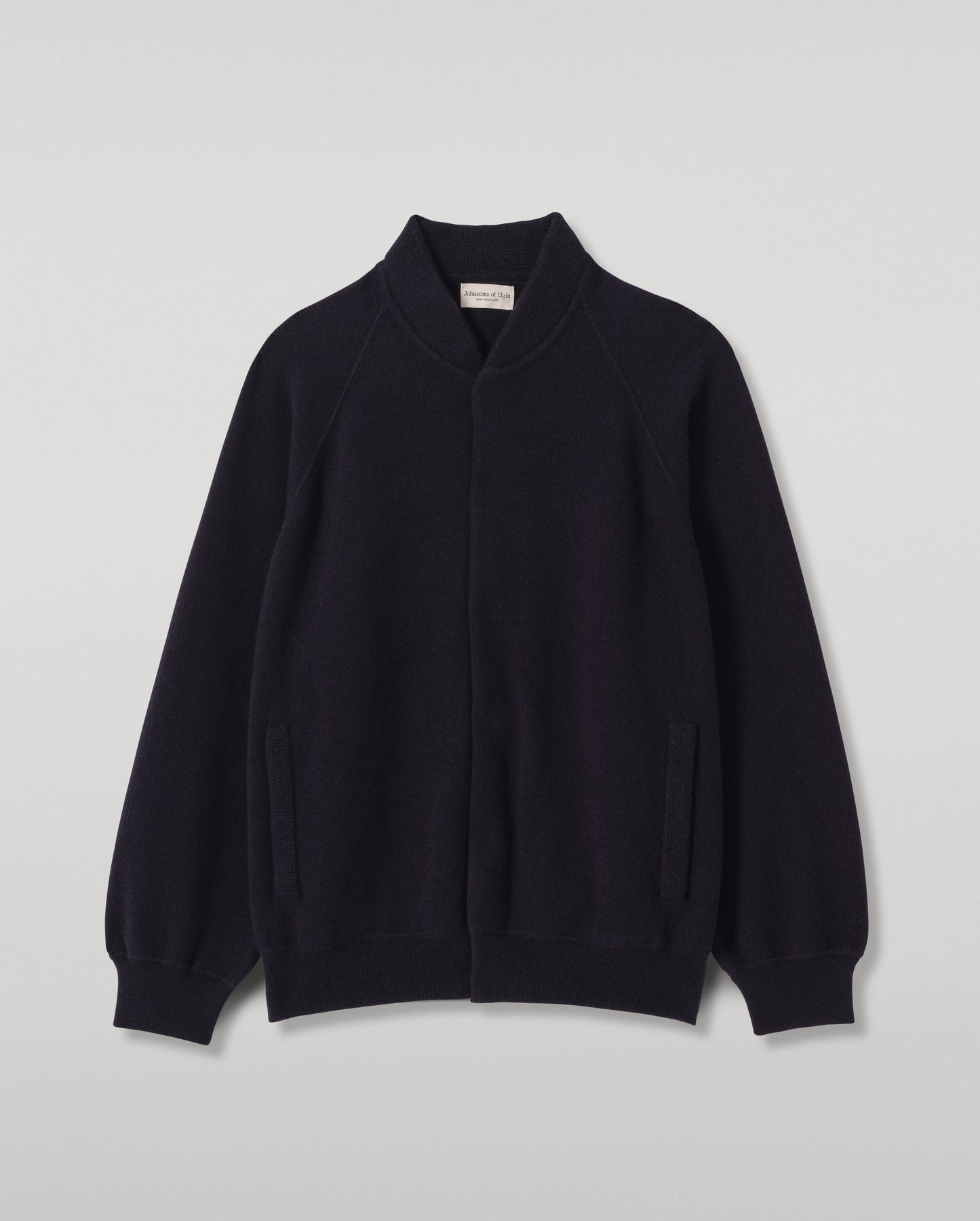 JOHNSTONS OF ELGIN KEPPIE BOMBER JACKET CASHMERE MILANO STITCH BOMBER JACKET - 2 PLY NAVY 100% CASHMERE KAP06008SD7666