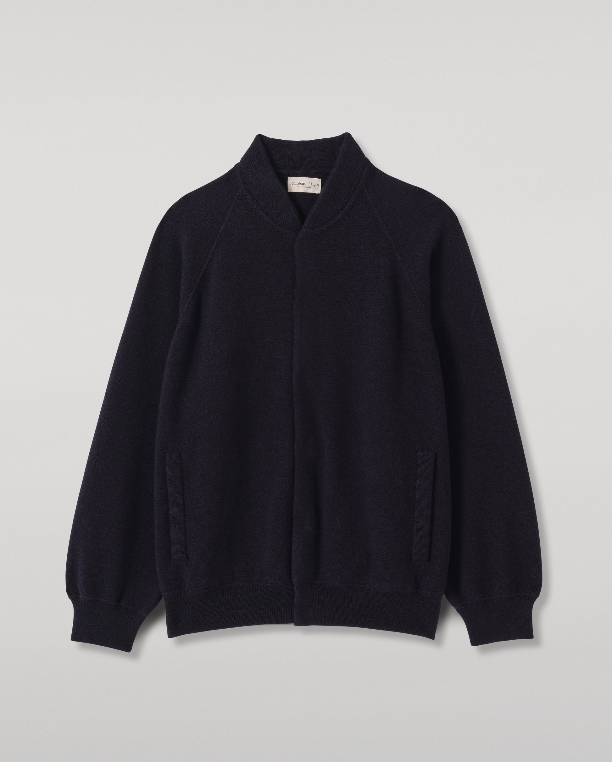 JOHNSTONS OF ELGIN KEPPIE BOMBER JACKET CASHMERE MILANO STITCH BOMBER JACKET - 2 PLY NAVY 100% CASHMERE KAP06008SD7666