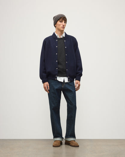 JOHNSTONS OF ELGIN KEPPIE BOMBER JACKET CASHMERE MILANO STITCH BOMBER JACKET - 2 PLY NAVY 100% CASHMERE KAP06008SD7666
